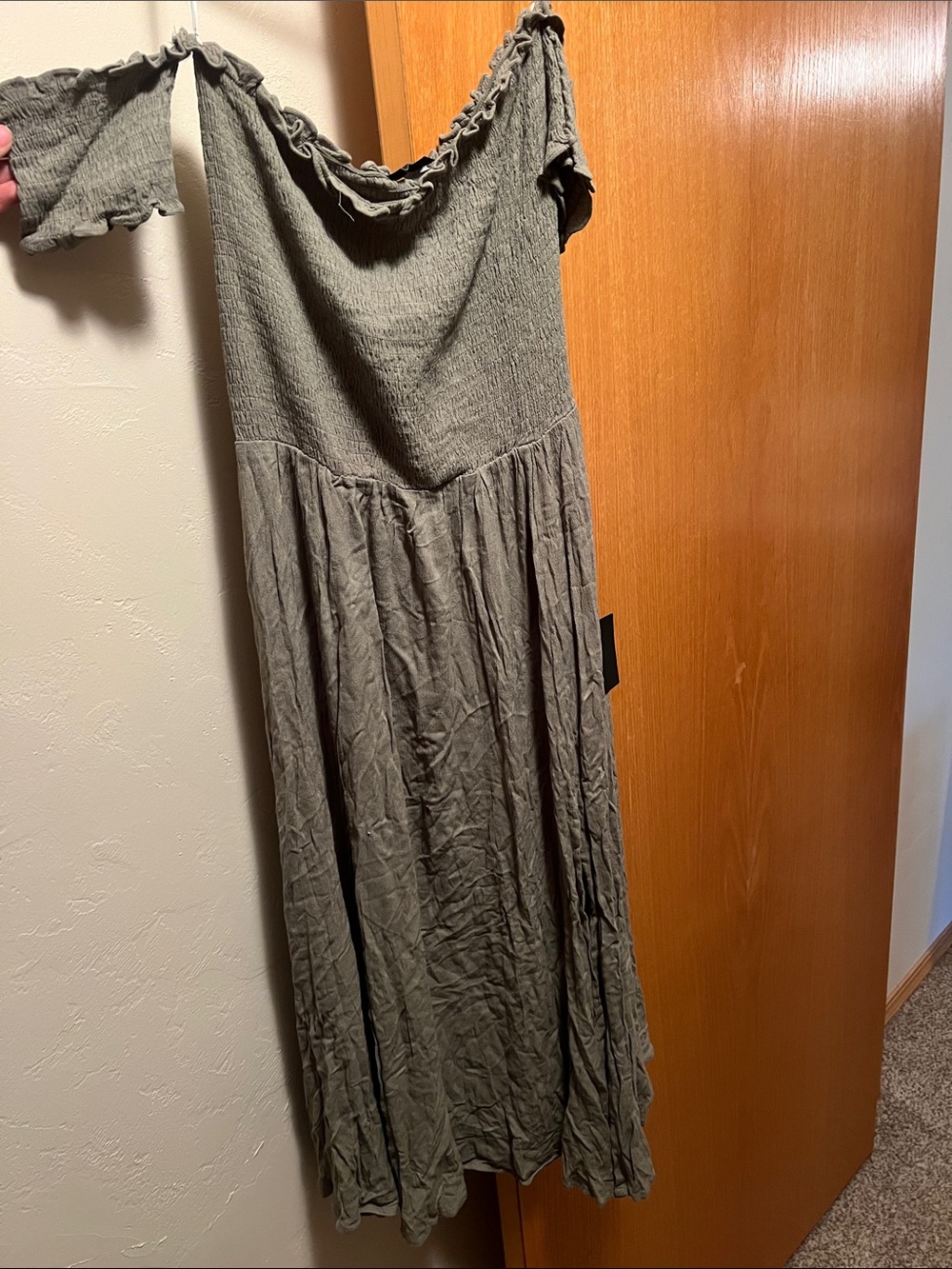 Lulu's Olive Green Off-Shoulder Midi Dress